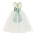 thumbnail image 1 of Ekidsbridal Girl Ballroom Flower Girl Dress - Backless Ivory Tulle with Tiebow (Size: M-14), 1 of 3