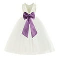thumbnail image 1 of Ekidsbridal Girl Ballroom Flower Girl Dress - Backless Ivory Tulle with Tiebow (Size: M-14), 1 of 2