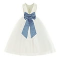 thumbnail image 1 of Ekidsbridal Girl Ballroom Flower Girl Dress - Backless Ivory Tulle with Tiebow (Size: M-14), 1 of 3