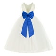 thumbnail image 1 of Ekidsbridal Girl Ballroom Flower Girl Dress - Backless Ivory Tulle with Tiebow (Size: M-14), 1 of 3