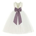 thumbnail image 1 of Ekidsbridal Girl Ballroom Flower Girl Dress - Backless Ivory Tulle with Tiebow (Size: M-14), 1 of 3
