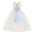 thumbnail image 1 of Ekidsbridal Girl Ballroom Flower Girl Dress - Backless Ivory Tulle with Tiebow (Size: M-14), 1 of 3