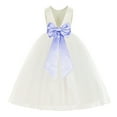 thumbnail image 1 of Ekidsbridal Girl Ballroom Flower Girl Dress - Backless Ivory Tulle with Tiebow (Size: M-14), 1 of 2