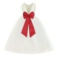 thumbnail image 1 of Ekidsbridal Girl Ballroom Flower Girl Dress - Backless Ivory Tulle with Tiebow (Size: M-14), 1 of 3