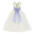 thumbnail image 1 of Ekidsbridal Girl Ballroom Flower Girl Dress - Backless Ivory Tulle with Tiebow (Size: M-14), 1 of 2