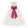 thumbnail image 1 of Ekidsbridal Girl Ballroom Flower Girl Dress - Backless Ivory Tulle with Tiebow (Size: M-14), 1 of 2