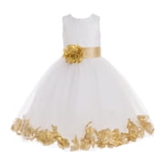 Ekidsbridal Girl Ballroom Flower Girl Dress - Lace Heart Cutout White Tulle with Petals 185T-A Size M-12
