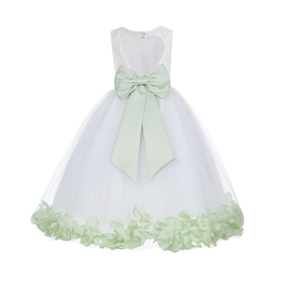 Ekidsbridal Girl Ballroom Flower Girl Dress - Lace Heart Cutout White Tulle with Petals 185T-A (Size: M-12)
