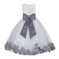 thumbnail image 1 of Ekidsbridal Girl Ballroom Flower Girl Dress - Lace Heart Cutout White Tulle with Petals 185T-A (Size: M-12), 1 of 3