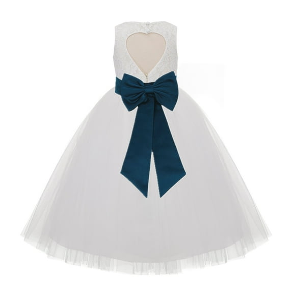 Ekidsbridal Girl Baptism Flower Girl Dress - Ivory Lace Heart Cutout with Tulle 172T-A (Size: 2-14)