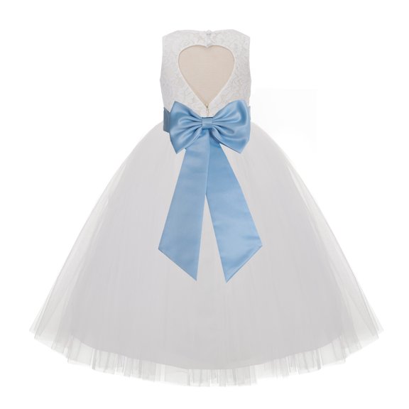 Ekidsbridal Girl Baptism Flower Girl Dress - Ivory Lace Heart Cutout with Tulle 172T-A (Size: 2-14)