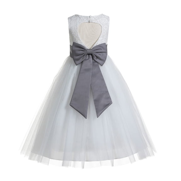 Ekidsbridal Girl Baptism Flower Girl Dress - Ivory Lace Heart Cutout with Tulle 172T-A (Size: 2-14)