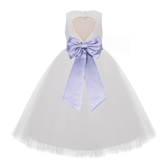 Ekidsbridal Girl Baptism Flower Girl Dress - Ivory Lace Heart Cutout with Tulle 172T-A (Size: 2-14)