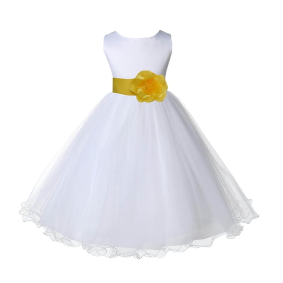 Ekidsbridal Girl Baptism Flower Girl Dress - White Tulle Rattail Edge 829S-A (Size: S-12)