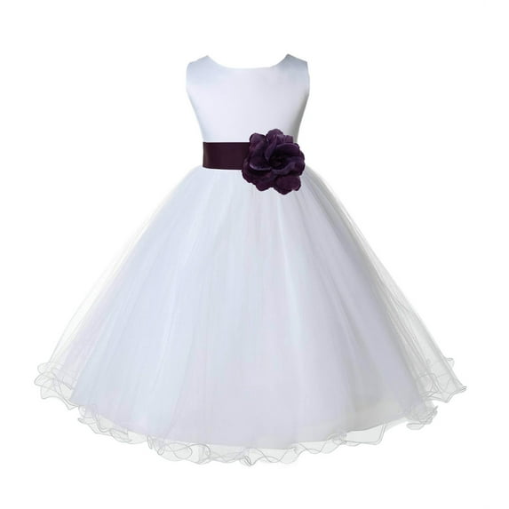 Ekidsbridal Girl Baptism Flower Girl Dress - White Tulle Rattail Edge 829S-A (Size: S-12)