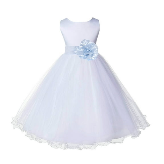 Ekidsbridal Girl Baptism Flower Girl Dress - White Tulle Rattail Edge 829S-A (Size: S-12)