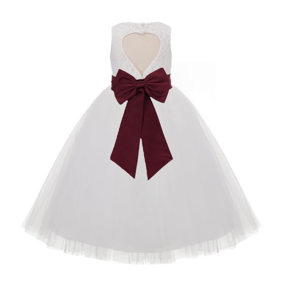 Ekidsbridal Girl Baptism Flower Girl Dress - Ivory Lace Heart Cutout with Tulle 172T-A (Size: 2-14)