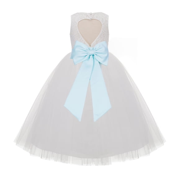 Ekidsbridal Girl Baptism Flower Girl Dress - Ivory Lace Heart Cutout with Tulle 172T-A (Size: 2-14)