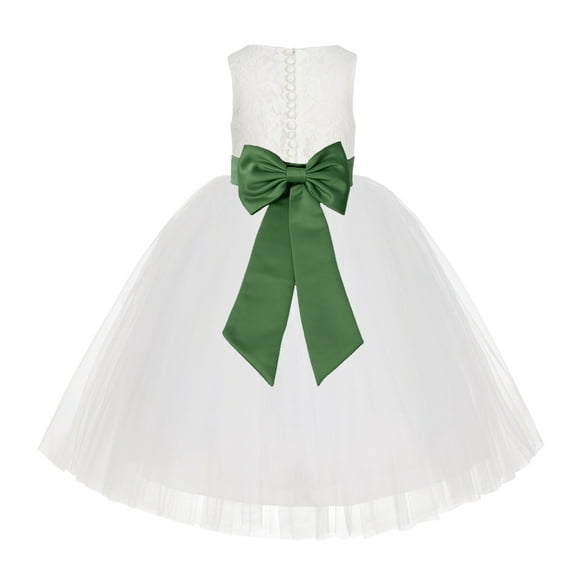 Ekidsbridal Girl Baptism Flower Girl Dress - Ivory Lace Tutu Tulle with Tiebow LG7noFT-A (Size: M-10)