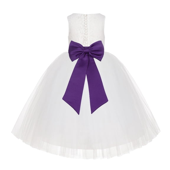 Ekidsbridal Girl Baptism Flower Girl Dress - Ivory Lace Tutu Tulle with Tiebow LG7noFT-A (Size: M-10)