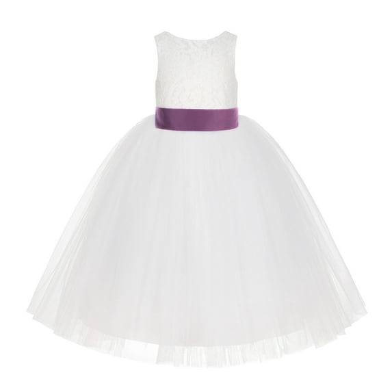Ekidsbridal Girl Baptism Flower Girl Dress - Ivory Lace Tutu Tulle with Tiebow LG7noFT-A (Size: M-10)