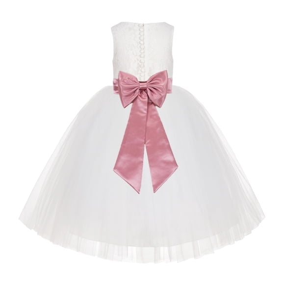 Ekidsbridal Girl Baptism Flower Girl Dress - Ivory Lace Tutu Tulle with Tiebow LG7noFT-A (Size: M-10)