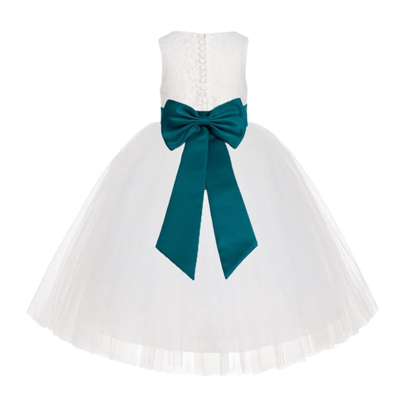Ekidsbridal Girl Baptism Flower Girl Dress - Ivory Lace Tutu Tulle with Tiebow LG7noFT-A (Size: M-10)