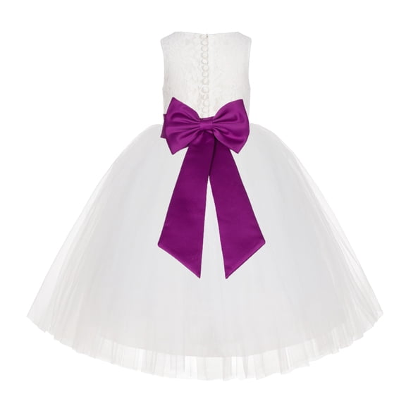 Ekidsbridal Girl Baptism Flower Girl Dress - Ivory Lace Tutu Tulle with Tiebow LG7noFT-A (Size: M-10)
