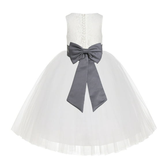 Ekidsbridal Girl Baptism Flower Girl Dress - Ivory Lace Tutu Tulle with Tiebow LG7noFT-A (Size: M-10)