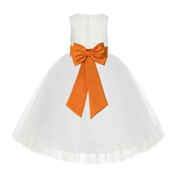 Ekidsbridal Girl Baptism Flower Girl Dress - Ivory Lace Tutu Tulle with Tiebow LG7noFT-A (Size: M-10)