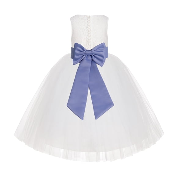 Ekidsbridal Girl Baptism Flower Girl Dress - Ivory Lace Tutu Tulle with Tiebow LG7noFT-A (Size: M-10)
