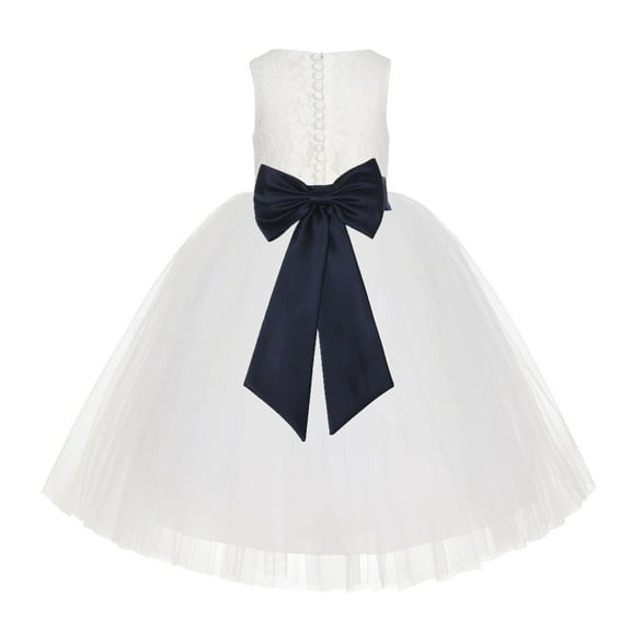 Ekidsbridal Girl Baptism Flower Girl Dress - Ivory Lace Tutu Tulle with Tiebow LG7noFT-A (Size: M-10)