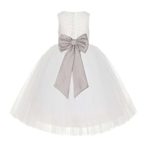 Ekidsbridal Girl Baptism Flower Girl Dress - Ivory Lace Tutu Tulle with Tiebow LG7noFT-A (Size: M-10)