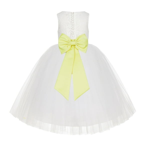 Ekidsbridal Girl Baptism Flower Girl Dress - Ivory Lace Tutu Tulle with Tiebow LG7noFT-A (Size: M-10)