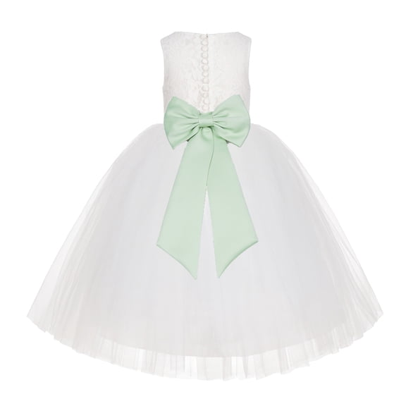 Ekidsbridal Girl Baptism Flower Girl Dress - Ivory Lace Tutu Tulle with Tiebow LG7noFT-A (Size: M-10)