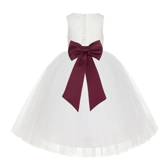 Ekidsbridal Girl Baptism Flower Girl Dress - Ivory Lace Tutu Tulle with Tiebow LG7noFT-A (Size: M-10)