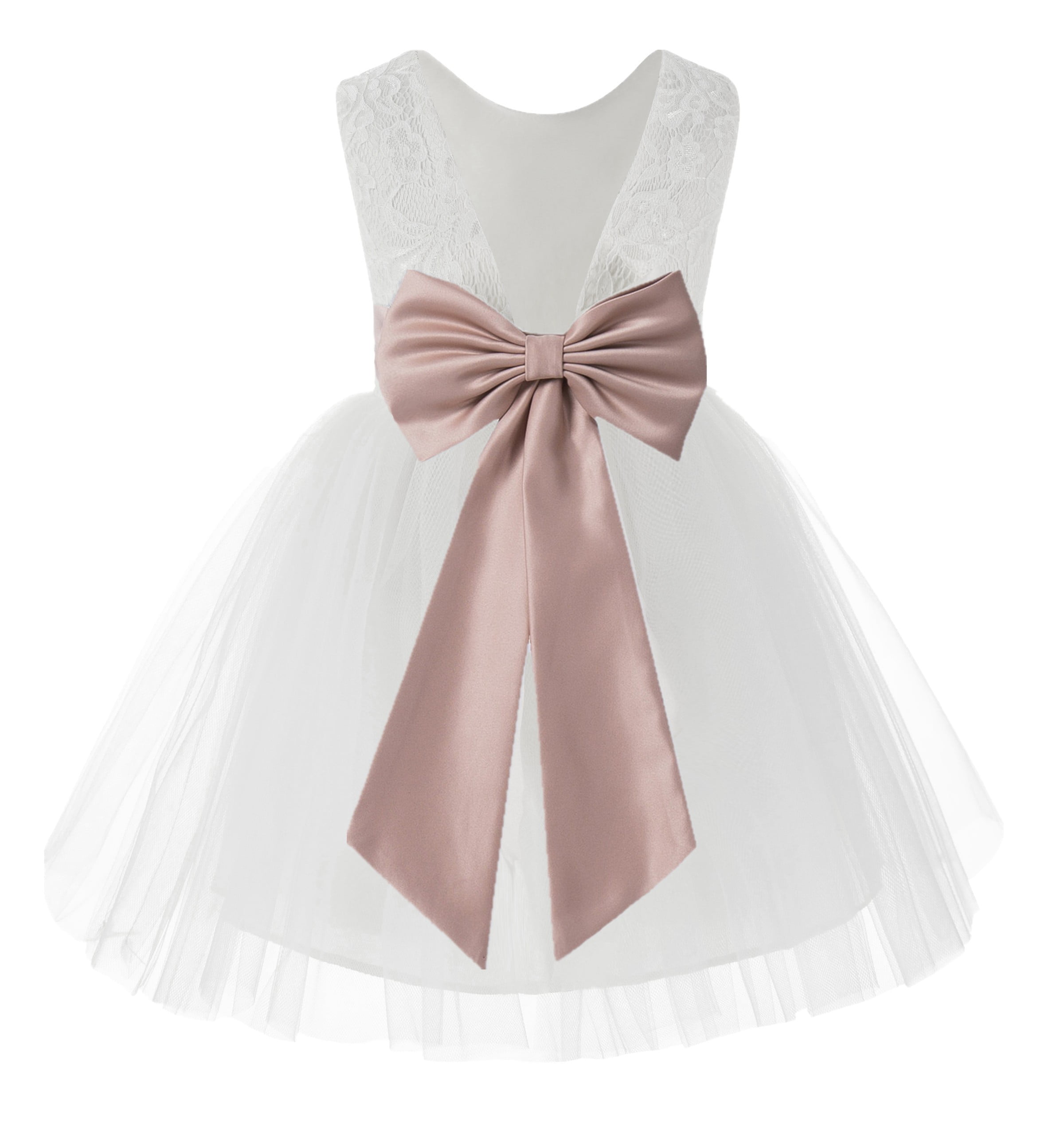 Ekidsbridal Girl Baptism Flower Girl Dress - Knee Length White Lace V-Back  Dress with Tiebow 206T-A (Size: S-10) - Walmart.com
