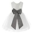 thumbnail image 1 of Ekidsbridal Girl Baptism Flower Girl Dress - Knee Length White Lace V-Back Dress with Tiebow 206T-A (Size: S-10), 1 of 3