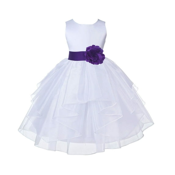 Ekidsbridal Girl Baptism Flower Girl Dress - White Satin Shimmering Organza 4613S-A (Size: S-12)