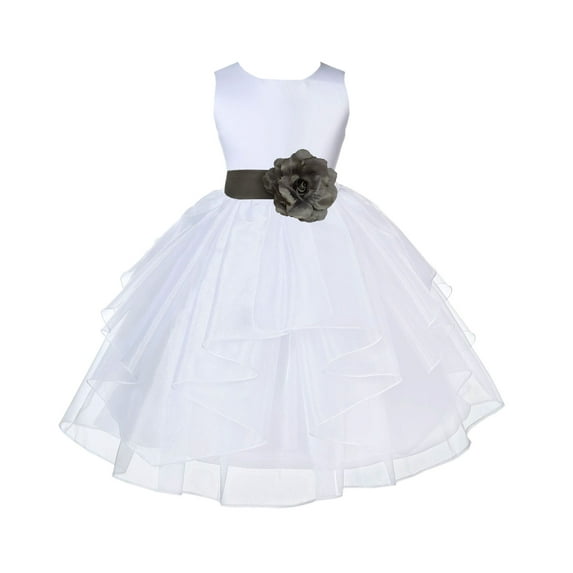 Ekidsbridal Girl Baptism Flower Girl Dress - White Satin Shimmering Organza 4613S-A (Size: S-12)