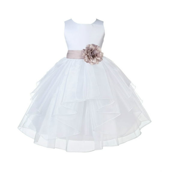 Ekidsbridal Girl Baptism Flower Girl Dress - White Satin Shimmering Organza 4613S-A (Size: S-12)