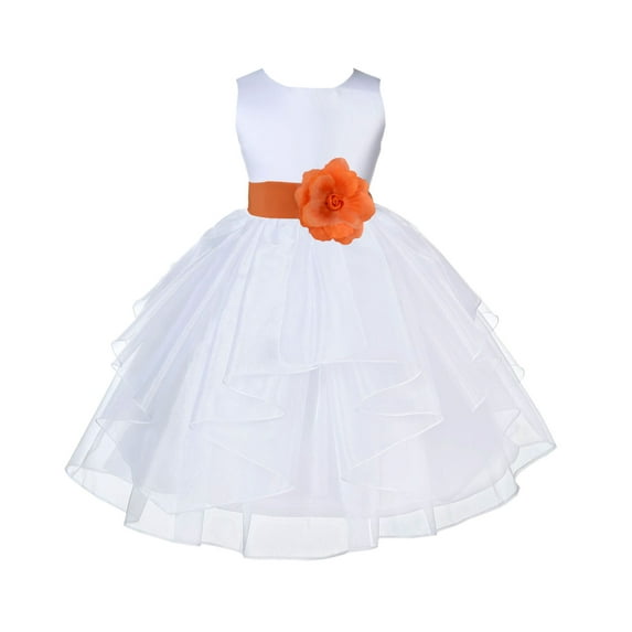 Ekidsbridal Girl Baptism Flower Girl Dress - White Satin Shimmering Organza 4613S-A (Size: S-12)
