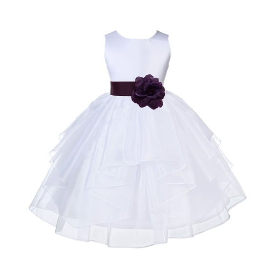 Ekidsbridal Girl Baptism Flower Girl Dress - White Satin Shimmering Organza 4613S-A (Size: S-12)
