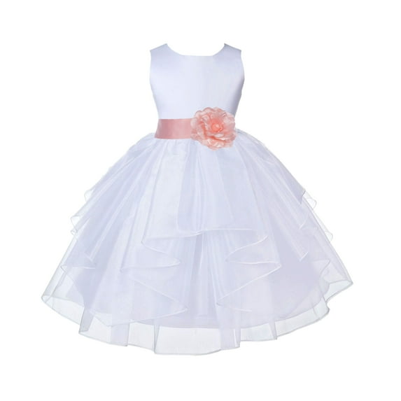 Ekidsbridal Girl Baptism Flower Girl Dress - White Satin Shimmering Organza 4613S-A (Size: S-12)