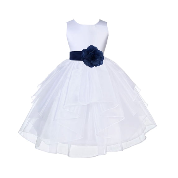 Ekidsbridal Girl Baptism Flower Girl Dress - White Satin Shimmering Organza 4613S-A (Size: S-12)