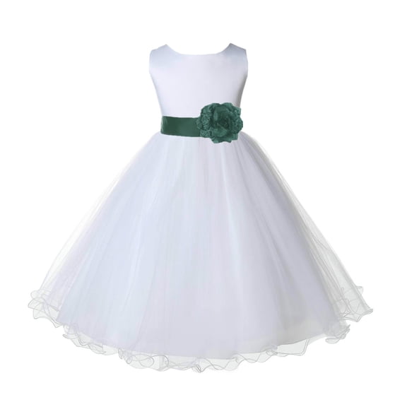 Ekidsbridal Girl Baptism Flower Girl Dress - White Tulle Rattail Edge 829S-A (Size: S-12)