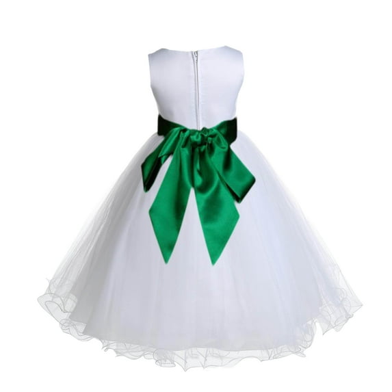 Ekidsbridal Girl Baptism Flower Girl Dress - White Tulle Rattail Edge 829S-A (Size: S-12)