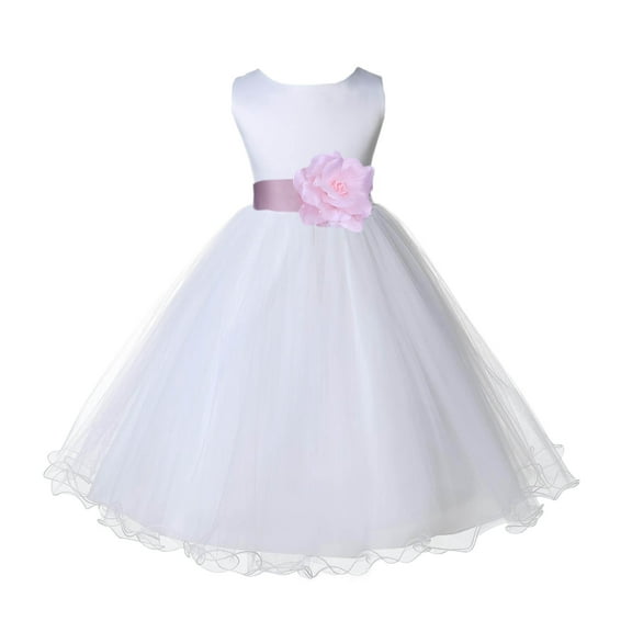 Ekidsbridal Girl Baptism Flower Girl Dress - White Tulle Rattail Edge 829S-A (Size: S-12)
