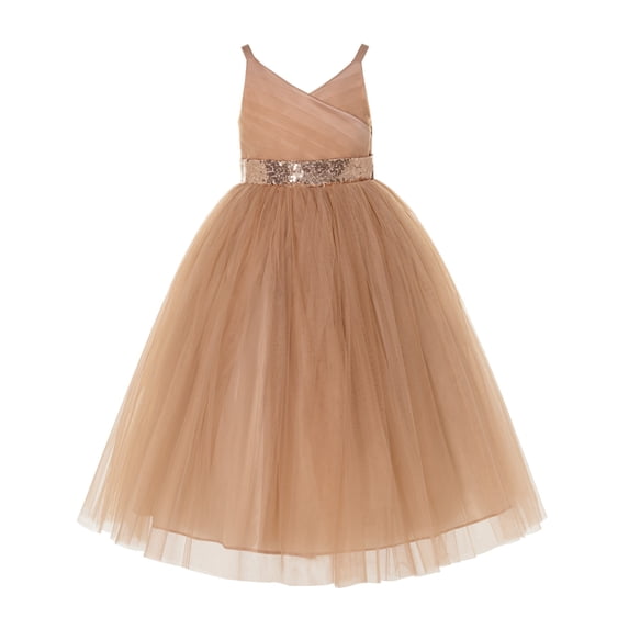 Ekidsbridal Girl Birthday Flower Girl Dress - V-Neck Tulle with Sequins 218-A (Size: 2-12)