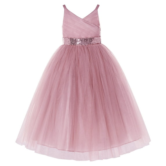 Ekidsbridal Girl Birthday Flower Girl Dress - V-Neck Tulle with Sequins 218-A (Size: 2-12)